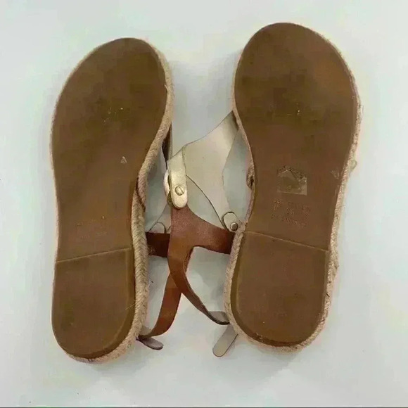 Anna Luz sandals size 6 37 tan gold leather t-strap Espadrilles beach resort - Picture 8 of 13